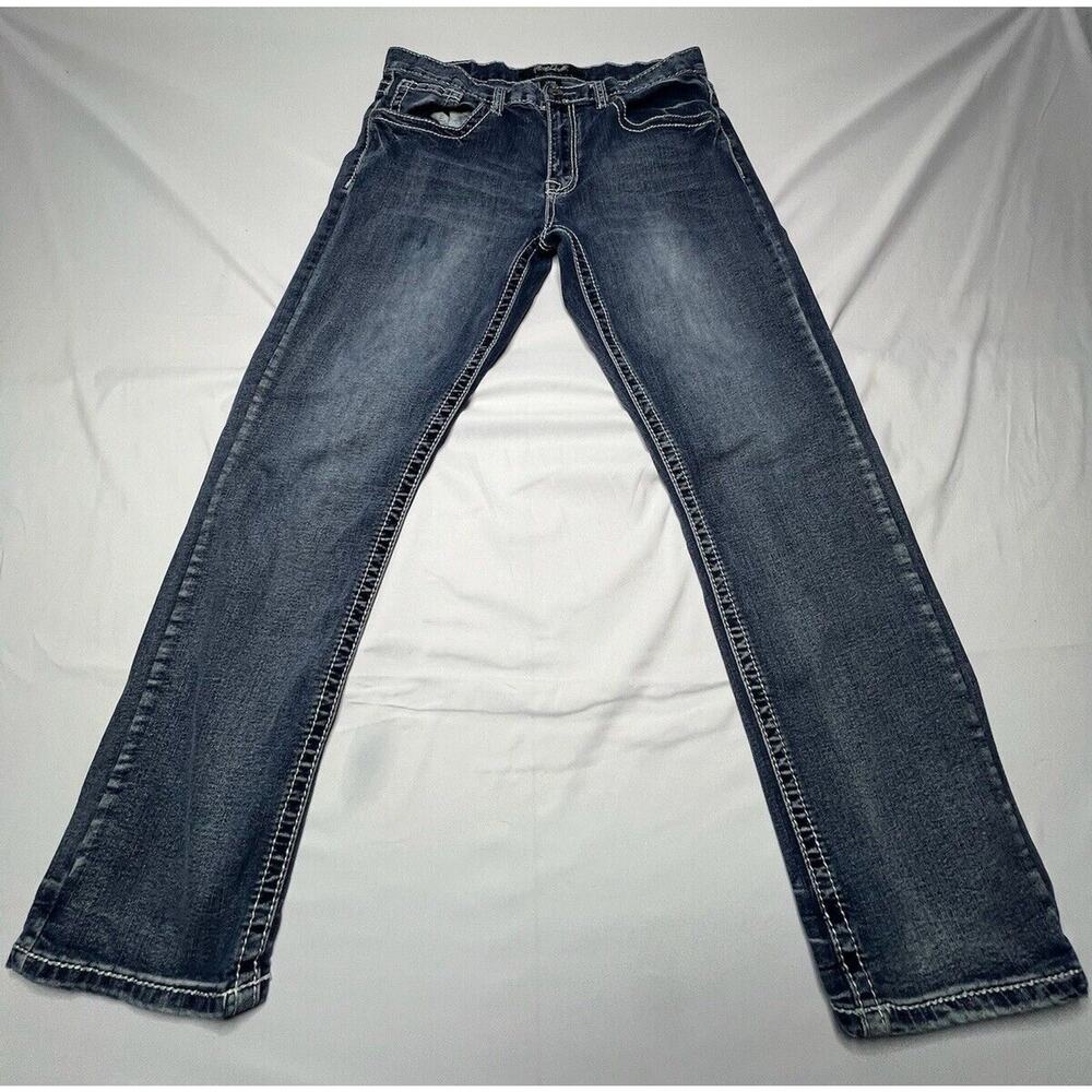 True Luck Men's Medium Wash Straight Leg‎ Blue Denim Jeans - Size 35x28.5 *READ*